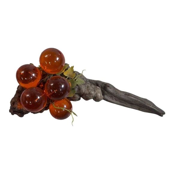 Vintage Amber Lucite MCM Grape Cluster On Driftwood Mid-Century Accent Piece - Picture 2 of 5